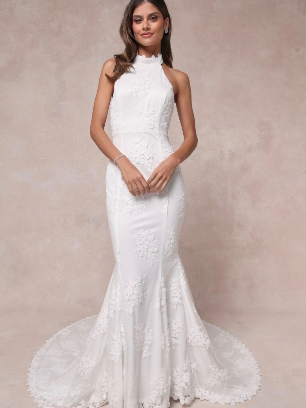 NWT Lulus Dreamy Glamour White Embroidered Halter Mermaid Maxi Wedding Dress M - Picture 4 of 5